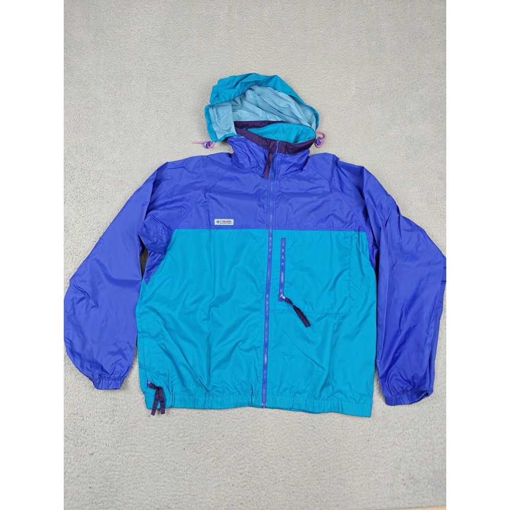 Vintage Columbia Jacket Mens Large Multicolor Hooded Windbreaker Made USA 90s